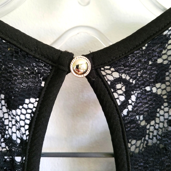 Revamped black lace and nude peplum top blouse. Size Large - Picture 10 of 11